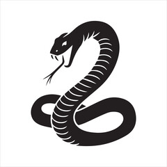 Coiled Cobra Snake Silhouette Icon – S-Shaped Venomous Serpent Vector Design