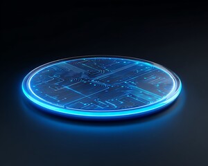 icy blue electric wireless charger with frozen circuit lines abstract cold glow theme stylized electronics mockup