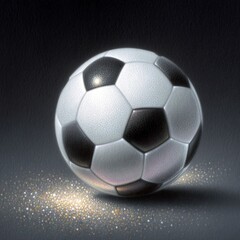 Naklejka premium Realistic Soccer Ball Stipple Engraving Gold Glitter Cinematic Lighting Sports Image