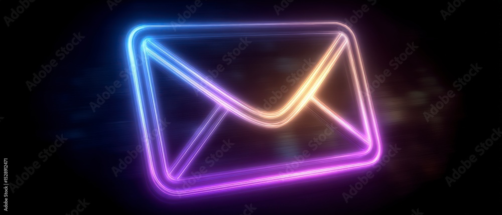 Poster glowing neon email icon message symbol digital communication abstract background