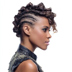 Stylish cornrow hairstyle inspiration for black women with curly hair and braided mohawk design