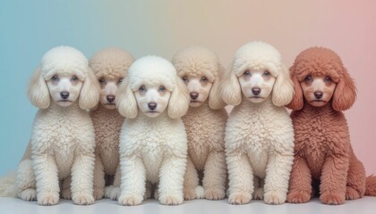 Poodles of various colors sitting together