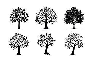 Six black silhouette trees vector illustration