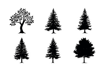 Obraz premium Collection of six black silhouette trees