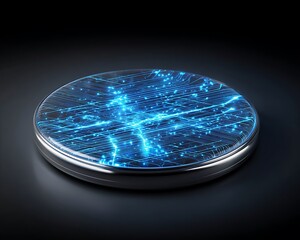 icy blue electric wireless charger with frozen circuit lines abstract cold glow theme stylized electronics mockup
