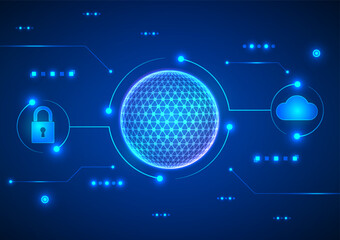 Digital technology background. Network cloud security concept. Design for online data system wireless wifi map world.