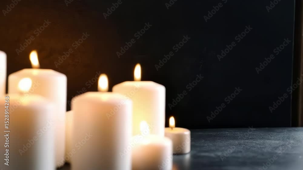 Aufkleber several lit white candles of varying sizes flickering against a dark background creating warmth and 