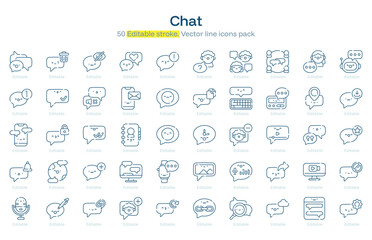 Chat line icon pack. Chat Stroke icon set. Editable Stroke icon