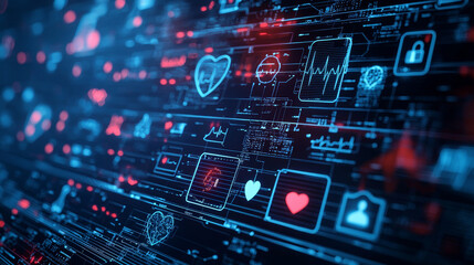 Cutting-Edge Digital Health Interface Showcasing Medical and Financial Icons