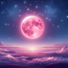 night sky with pink moon
