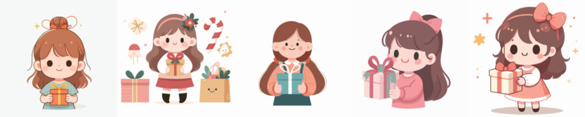 girl character vector holding gift