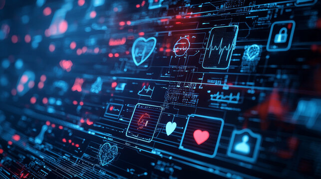 Cutting-Edge Digital Health Interface Showcasing Medical and Financial Icons