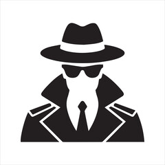 Spy Silhouette Icon – Secret Agent in Hat and Coat Vector Illustration