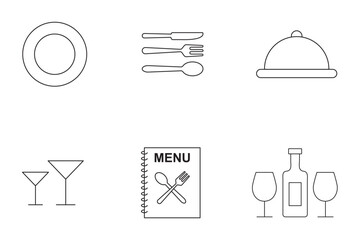 Elegant Cutlery Icon Collection . Modern Cutlery and Kitchenware Icons . catering icon set  . Cutlery, fork, kitchen, knife, spoon icon . 