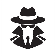 Spy Silhouette Icon – Secret Agent in Hat and Coat Vector Illustration