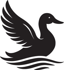 Majestic Duck with Outstretched Wings Silhouette Flying Duck Vector Art on Water Aquatic Bird Symbol