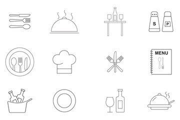 Menu symbol. Restaurant icon. Food, plate, fork, knife, spoon, cutlery icon set. Simple Cutlery Symbol Set . Modern Cutlery and Kitchenware Icons .  