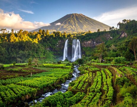 Semeru mountain with Tumpak Sewu waterfall