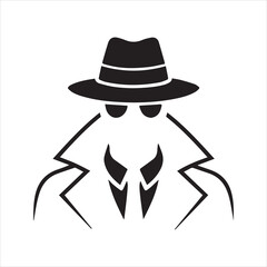 Spy Silhouette Icon – Secret Agent in Hat and Coat Vector Illustration