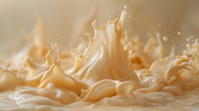 An artistic capture of milk splashing, creating fluid shapes and stunning visual interest that showcases the dynamics of motion in a delightful and creamy context.