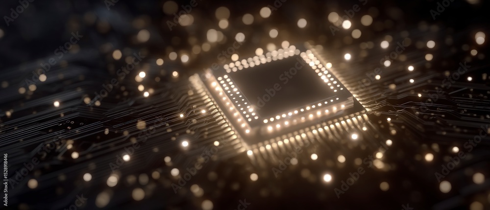 Poster high tech cpu microchip close up digital innovation circuit board technology electroni