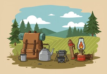 A collection of web pages featuring people relaxing at a summer campsite in nature. Ideal for themes like travel, hiking, road trips, camping, and outdoor adventures.