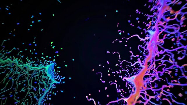 Colorful particle burst expanding on black background