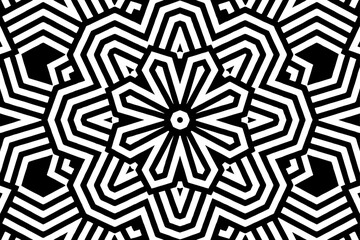 Geometric ethnic floral black white pattern. Template, stencil for laser cutting metal, wood carving, coloring, stained glass, logo. Ornaments, fresco, tiles of the East, Asia, India, Mexico, Aztec.