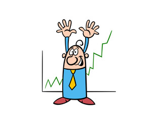 Excited Businessman Celebrates Rising Stock Market Chart Success