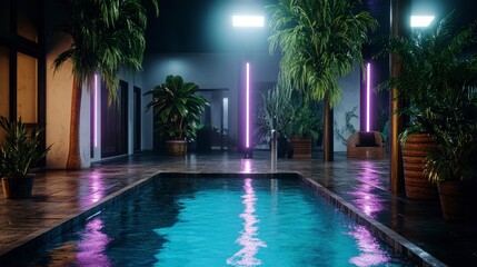 Neon Nights Tropical Poolside Paradise - 3D Render