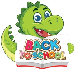 Fototapete Rund Cheerful Dinosaur with Back to School Sign © GraphicsRF
