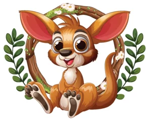 Fototapete Rund Cute Cartoon Animal in Nature Circle © GraphicsRF