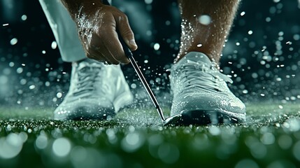 Dramatic Golf Shot in the Rain Close-Up of a Golfer's Putting Stroke