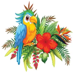 Fototapete Rund Colorful Bird with Tropical Floral Arrangement © GraphicsRF