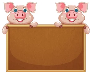 Fototapete Rund Cheerful Pigs Holding a Blank Sign © GraphicsRF