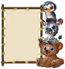 Fototapete Rund Cute Animal Friends with Blank Sign © GraphicsRF