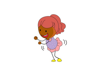 Happy little girl dancing cartoon illustration