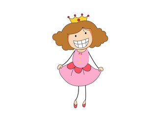 Happy little princess in pink dress and crown