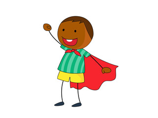Happy little superhero boy cartoon illustration
