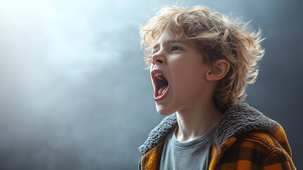 Illustration of a school child with his mouth open and shouting, venting his anger.
