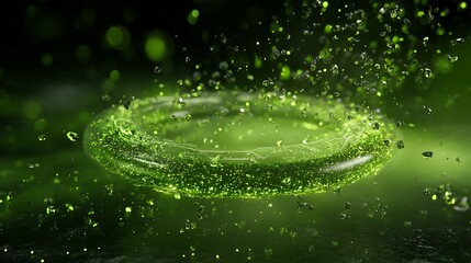 lime green glowing charge disk hovering over crystal particles radiant energy flow high-resolution tech editorial style