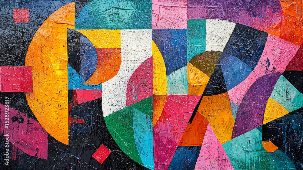 Poster dynamic visual artwork featuring vivid patterns and layered design