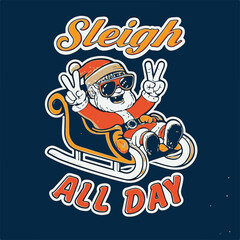 Obraz premium Cool santa claus with sunglasses on a sleigh sleigh all day retro christmas design for holiday celebrations and festive decor