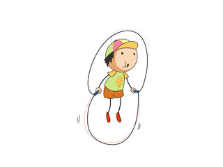Happy boy jumping rope cartoon illustration