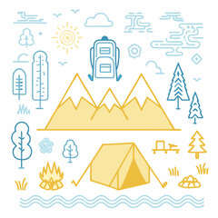 Vector travel icon set: Egyptian pyramid landscape with sun and sand