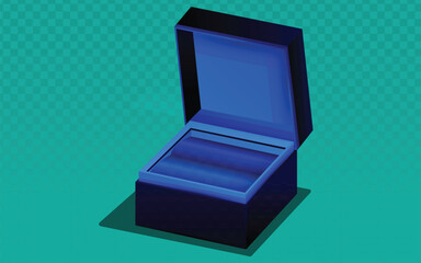 open, empty dark blue or black jewelry box with a vibrant blue interior lining, ideal for showcasing products or luxury concepts