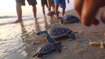 The adorable turtle hatchlings making their way to the vast ocean waters