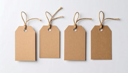 Blank Brown Paper Tags with Twine on a White Background