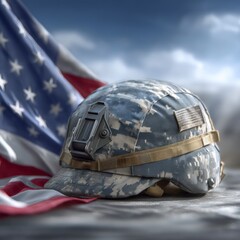 Memorial Day  US Military Helmet  Flag  Patriotism