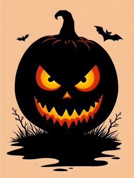 Evil Jack O Lantern Face Silhouette with Halloween Mood Available on EPS File